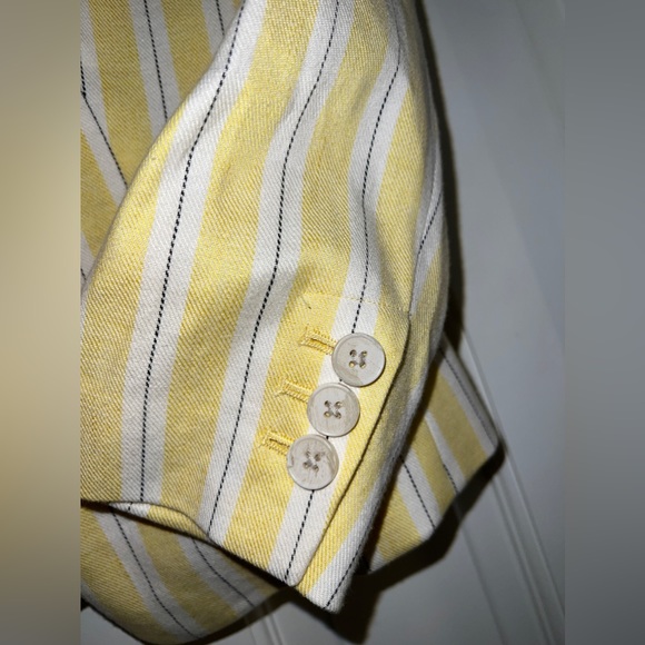 VINTAGE Banana Republic Blazer, Yellow, Cream Stripe, Womens, Sz 0P, Linen Blend - Picture 6 of 9